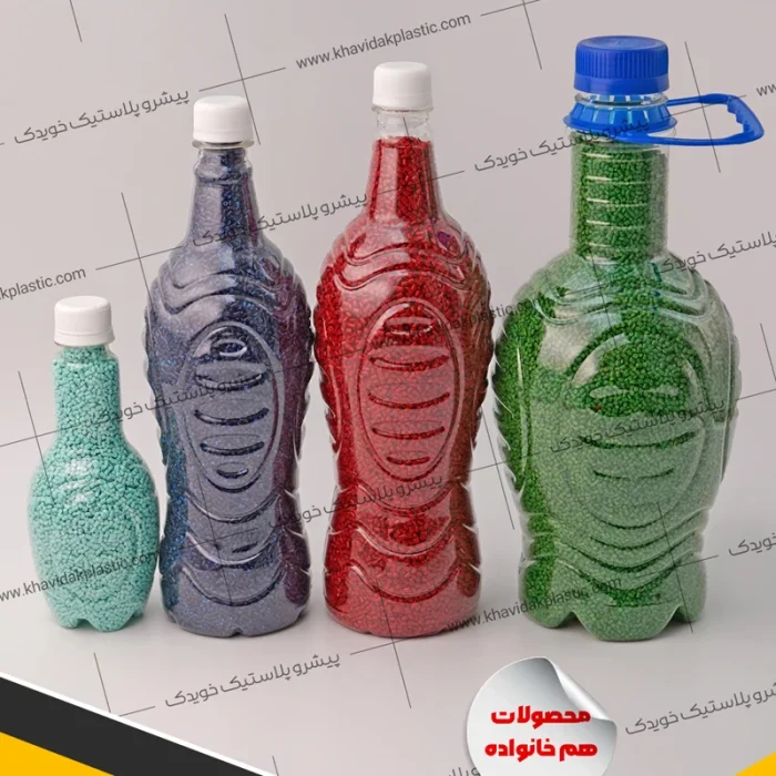 انواع بطری پلاستیکی کوزه ای و خمره ای شفاف در سایزهای مختلف؛ طراحی سنتی و زیبا مناسب برای بستهبندی دوغ گلاب و عرقیجات