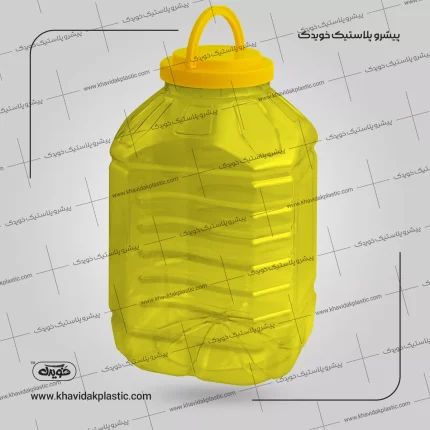 جار و دبه پلاستیکی پت 10000 سی سی مربع زرد شفاف زیتون 10 کیلویی