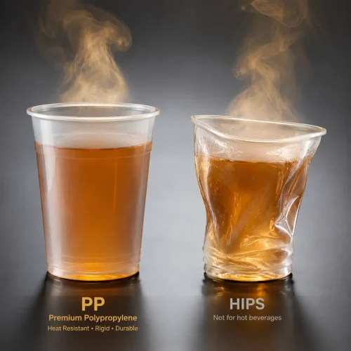 مقایسه لیوان PP و HIPS هنگام ریختن چای داغ؛ تغییر شکل و تخریب لیوان نامناسب