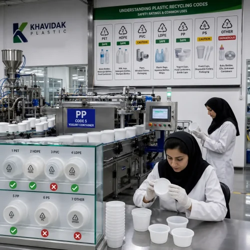 خط تولید ظروف PP کد ۵ در کارخانه خویدک با آموزش کدهای بازیافت به کارکنان