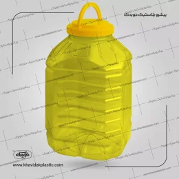 جار و دبه پلاستیکی پت 10000 سی سی مربع زرد شفاف زیتون 10 کیلویی